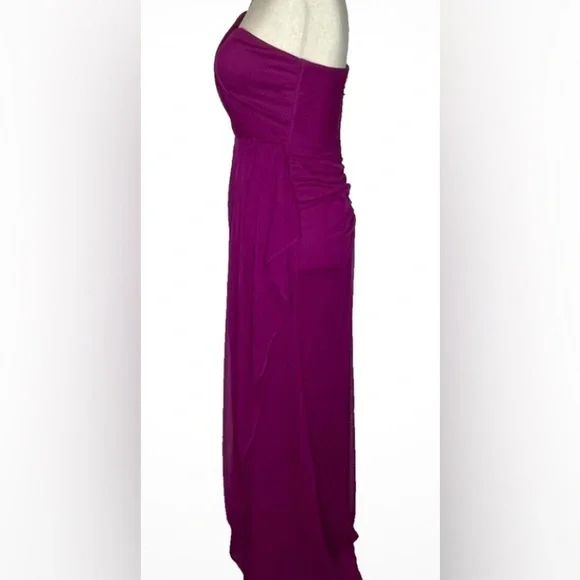 Xscape Elegant Evening Gown Plum Color Size 4  Dress with Gold Embellishment. - Picture 5 of 11